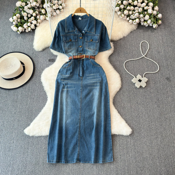 Rochie Serena din denim cu talie accesorizata prin curea