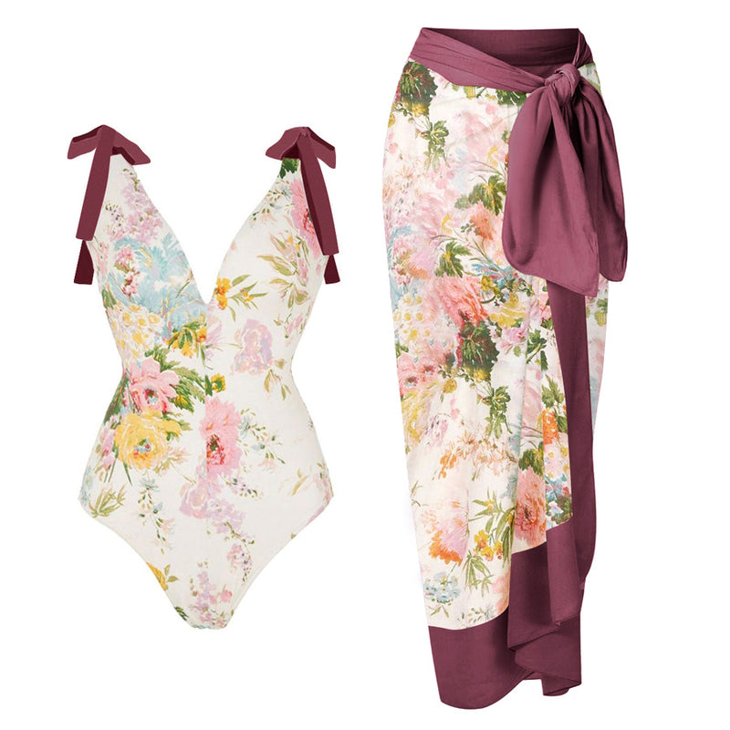 Set Selina format din costum de baie si fusta cu imprimeu floral