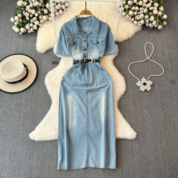 Rochie Serena din denim cu talie accesorizata prin curea