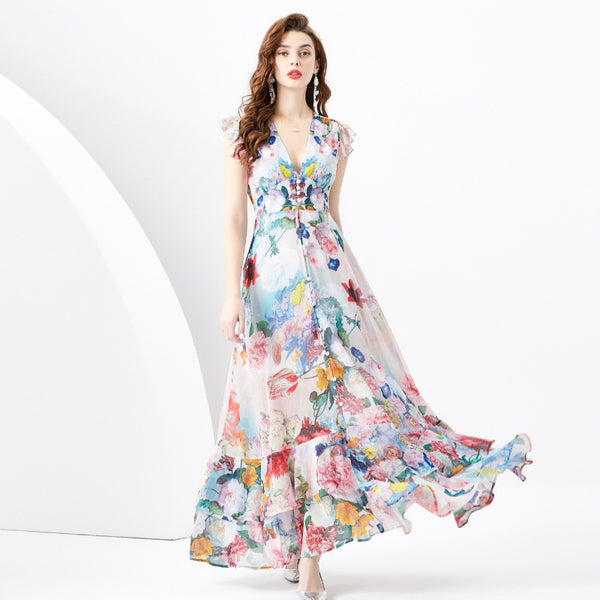 Rochie Kirsten cu volanase la umeri si imprimeu floral