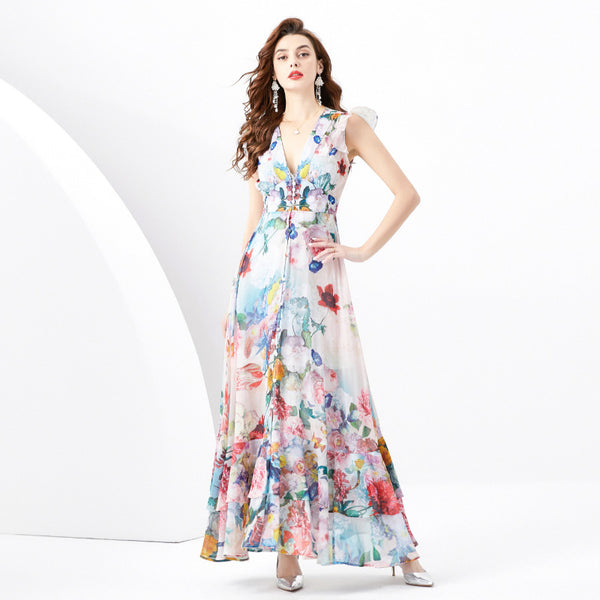 Rochie Kirsten cu volanase la umeri si imprimeu floral