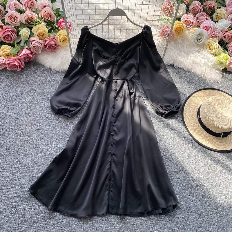 Rochie Donia neagra din material satinat